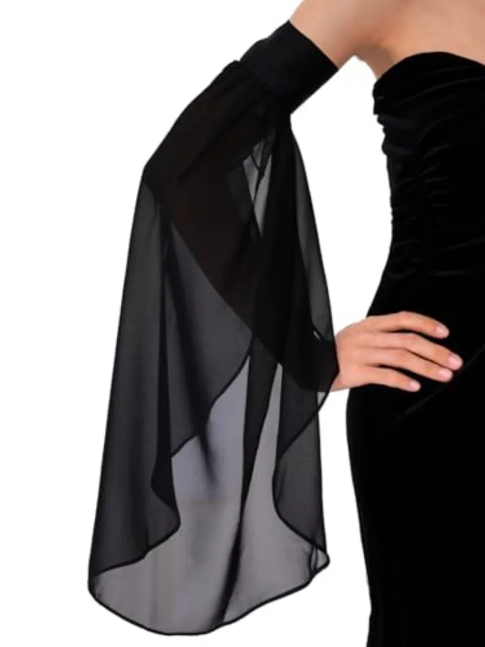 Long Tulle Bell Sleeves Detachable Chiffon Gloves Women Wedding Halloween